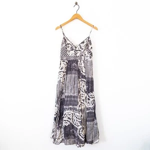 Monsoon Boho Printed Cotton Midi Maxi Dress Size 16 Vintage Grey Cream - Picture 1 of 18