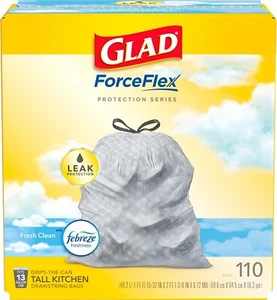 Glad ForceFlex Tall Kitchen Drawstring Trash Bags, 13 Gal (110 Ct) - Picture 1 of 8