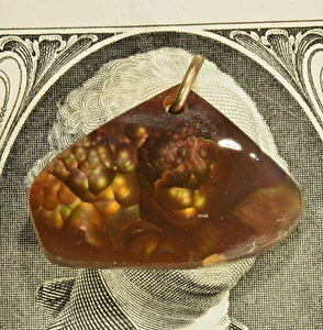 Fire Agate Pendant 14k Gold Loop 15.90 Carat - Picture 1 of 13