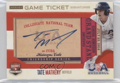 2014 USA Baseball Box Set Cuba Game Ticket Signatures /30 Tate Matheny #20 Auto - Image 1 of 2