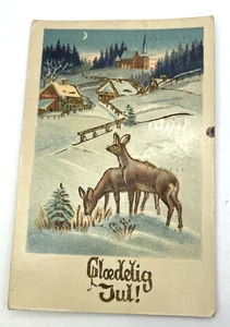 Antigua postal de Navidad de EUROPA SELLOS DE DINAMARCA EN RELIEVE SEGUNDA GUERRA MUNDIAL 1939 renos - Imagen 1 de 2