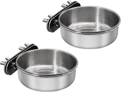 Bird Feeding Dish Cups 2 Pcs Small Parrot Food Bowl Cage Clamp Stainless Steel - Image 1 of 4