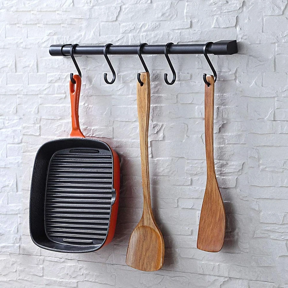 Kaiying Kitchen Utensil Rack With Removable S Hooks for Hanging Anodized Black