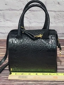 Vtg Brahmin Black Mini Dr Bag Double Handle Embossed Leather Different - Picture 1 of 14