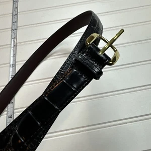 Vintage schwarzer Alligator Rindsleder Gürtel USA Gr. 42 / 105 verkauft Messingschnalle - Bild 1 von 14