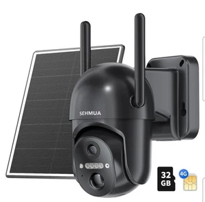 SEHMUA 4G LTE Cellular Solar Security Camera Wireless Outdoor No WiFi - BLACK - Picture 1 of 11