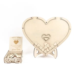 13" Natural Wooden Heart Drop Top Frame Wedding Guest Book Sign Set Party Event - Picture 1 of 9