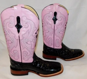 NUEVO FERRINI RANCHER MUJER NEGRO ESTAMPADO PIRARUCU ROSA SLITCH TOP BOTAS 6.5 B - Imagen 1 de 5