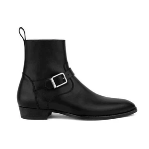 Mens Handmade Genuine Leather  black monk zipper boots formal Ankle dress Shoe - Picture 1 of 4