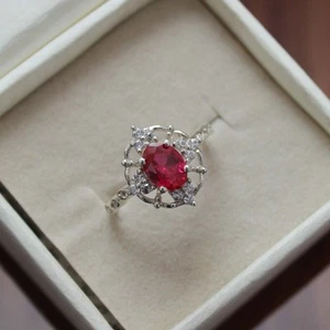 Ruby Gemstone Stackable Ring 925 Sterling Silver Lab Created Oval Cut Ring - Picture 1 of 9