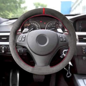Steering Wheel Suede Leather Cover Trim For BMW M Sport 1 3 Series E82 E87 E90 - Picture 1 of 18