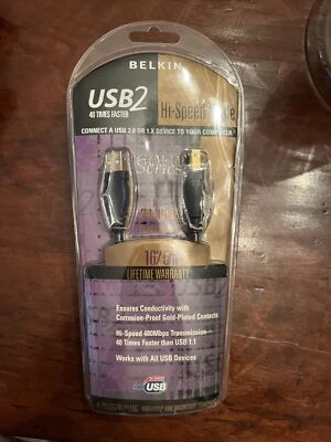 Belkin F3U133-16-GLD USB2 Hi-Speed USB Cable 24K Gold Plated 16'/5m. New Sealed - Image 1 of 4