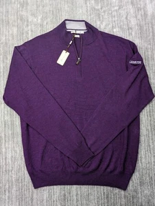 Peter Millar Mens 1/4 Zip Golf Pullover Sweater 100% Merino Wool Sz L Purple NWT - Picture 1 of 10