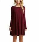 Women's Casual Long Sleeve Solid Loose Tunic Top Shirt Blouse Dress
