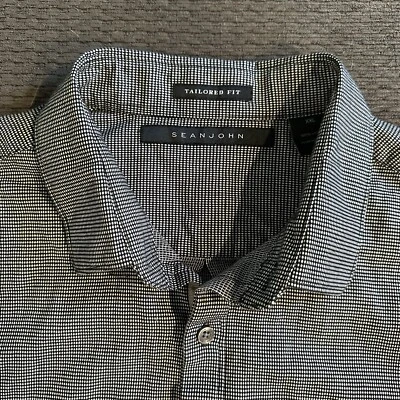 Camisa de manga larga con botones ajustada Sean Jean para hombre XXL negra/blanca Foto 1 de 4