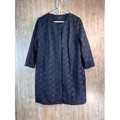 Talbots Lace Dress Jacket Womens 2X Navy Blue Paisley Hidden Buttons Long Blazer - Image 1 of 4