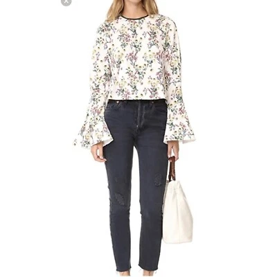 Mother of Pearl 花卉衬衫喇叭袖珍珠细节上衣 UK14 US10 全新无标签 495 美元 — 第 1/4 张图片