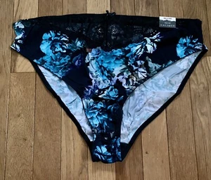 Plus Size 22/24 Lane Bryant Cacique High Leg Panty Black Lace Light Blue Flower - Picture 1 of 8