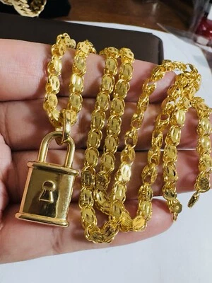 New Au750 18K Real Gold Chain 5mm Damascus Padlock Necklace 13.7g 17.6/18 inch - Image 1 of 4