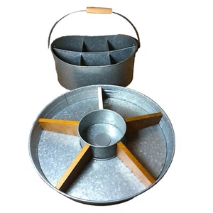 Better Homes & Gardens Galvanized Metal Lazy Susan Serving & Utensil Caddy Set 2 - Picture 1 of 6