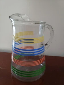 Brocca in vetro per bevande vintage a righe. Arcobaleno - Senza crepe o scheggiature. - Foto 1 di 3