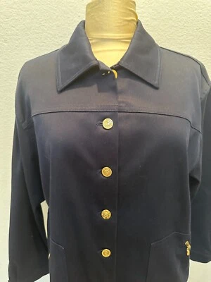 Chaqueta deportiva de cadera St John azul marino dorado botones mangas largas algodón poli cremalleras Foto 1 de 4