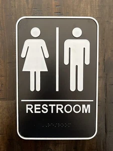 Hillman Unisex Toilette Tür Wandschild mit Blindenschrift - schwarz & weiß - 6" x 9" - Bild 1 von 7