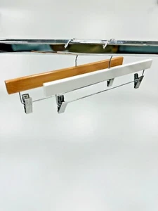 5X WOOD METAL CLIP HANGERS FOR TROUSER, JEAN, PANT, LEGGINGS WITH METAL BAR CLIP - Picture 1 of 5