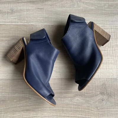 Steve Madden Mujer $109 Azul Cuero Tacón Punta Abierta Botín Sin Parar Talla 6.5 Foto 1 de 4