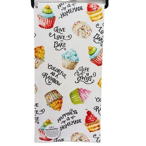 Kitchen Towel Tea Cup Kay Dee Designs 2 in 1 Happiness Rainbow Cupcake NWT NEW - Picture 1 of 6