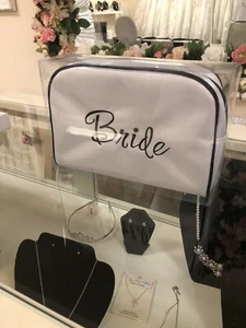 NWT, White Bride Travel/Make-up Bag With Black Lettering - Picture 1 of 7