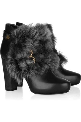 BOTAS DE PLATAFORMA DONNA KARAN NY DE CUERO Y PIEL DE OVEJA NEGRAS 38.5 - 8.5 NUEVAS Foto 1 de 4