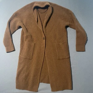 Uniqlo Sweater Womens Large Hoodie Cardigan Brown Ribbed Casual Cottage Grandma - Picture 1 of 6