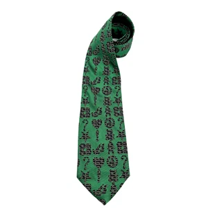 Corbata de seda con estampado de paz y amor MOSCHINO verde/negro corazón paloma signo de interrogación Italia - Imagen 1 de 9