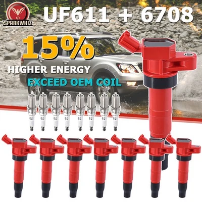 8PCS UF611 Ignition Coil + 8PCS Spark Plug For Hyundai Genesis 4.6L 2009-2012 US - Image 1 of 4
