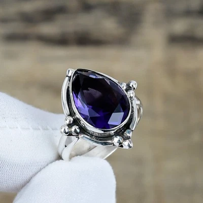Beautiful Amethyst Gemstone Adjustable Ring 925 Sterling Silver Handmade Jewelry - Image 1 of 4