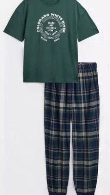 Mens Green Mix Check Cotton long sleeve Pyjamas Size  NEW  - Image 1 of 3