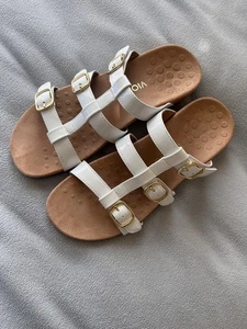 Vionic Sandals Womens 11 Misa Strappy Slides Rose White Leather TVW5135 Support - Picture 1 of 5