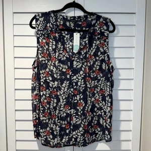 Blusa Fun2Fun Ulrica Cuello Atado Azul Marino Floral Nueva con Etiquetas XXL - Imagen 1 de 15