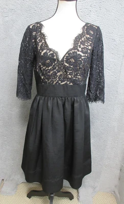 Eliza J Dress Womens 10 Black Lace Midi Party Semi Formal Cocktail 3/4 Sleeve - Image 1 of 4