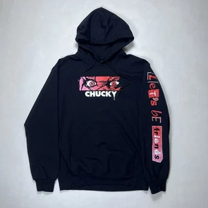 Chucky Doll Let's Be Friends Black Hoodie Hooded Sweatshirt Size Small - Picture 1 of 8