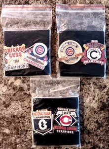 SIX (6) CHICAGO CUBS NATIONAL LEAGUE CHAMPIONS MLB BASEBALL HAT PINS LAPEL PINS - Picture 1 of 4