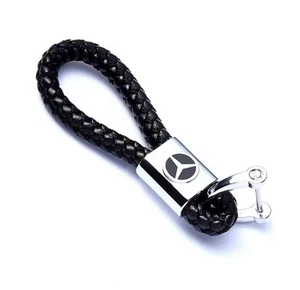 Mercedes Benz Metal Leather Rope Key Chain Key Ring Keychain New Black - Picture 1 of 4