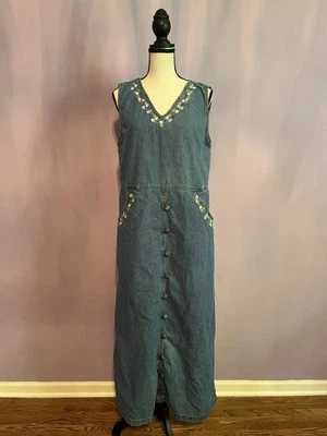 Vestido largo de mezclilla vintage vintage vintage de los 90’s Cottage informal Corner & Co para mujer Foto 1 de 4