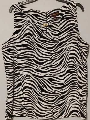 Blusa Top Mujer Dana Buchman L Estampado Animal Cebra Cuello Cerradura S/L Cremallera Trasera Foto 1 de 4