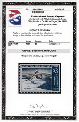 US #RW34 | Mint NH | Superb | PSE Cert - Image 1 of 3