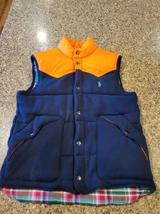 Polo by Ralph Lauren vest Men's MED Orange Blue Flannel Vintage - Picture 1 of 10
