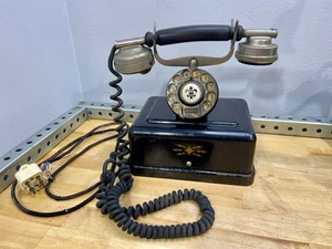 Teléfono de escritorio vintage retro de los años 20 Western eléctrico de metal base negra con marcación giratoria - Imagen 1 de 20