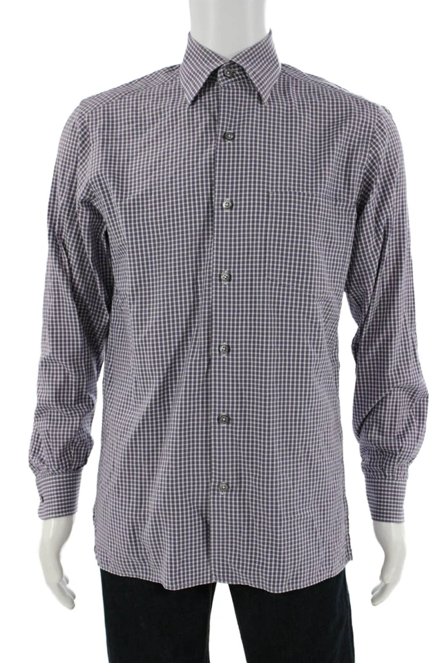 Ermenegildo Zegna Hombres Cuello Punta Púrpura Cuadros Mezcla de Algodón Abotonada Talla M Foto 1 de 4