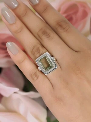 Peridot Cushion Gemstone Ring 925 Sterling Silver Vintage Ring Anniversary Gifts - Image 1 of 4